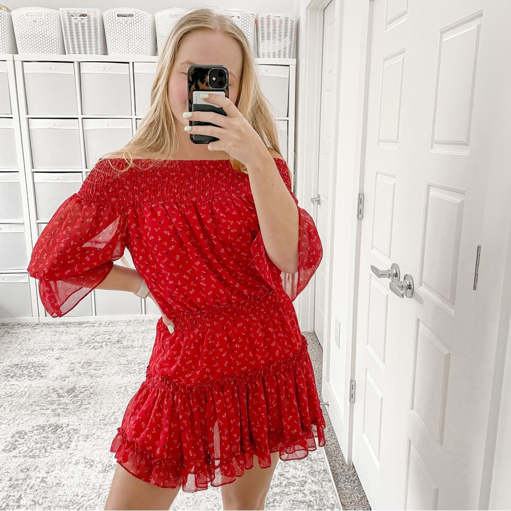 MISA Los Angeles Darla Floral Off Shoulder Mini Dress